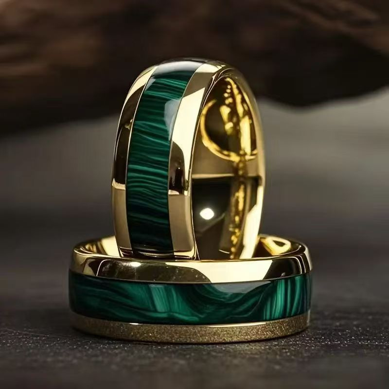 Gold green background stainless steel ring