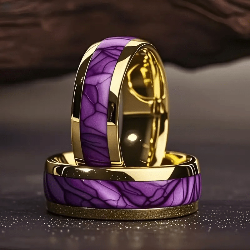 Purple stainless steel ring on gold background