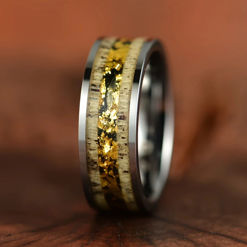 Gold foil antler stainless steel ring