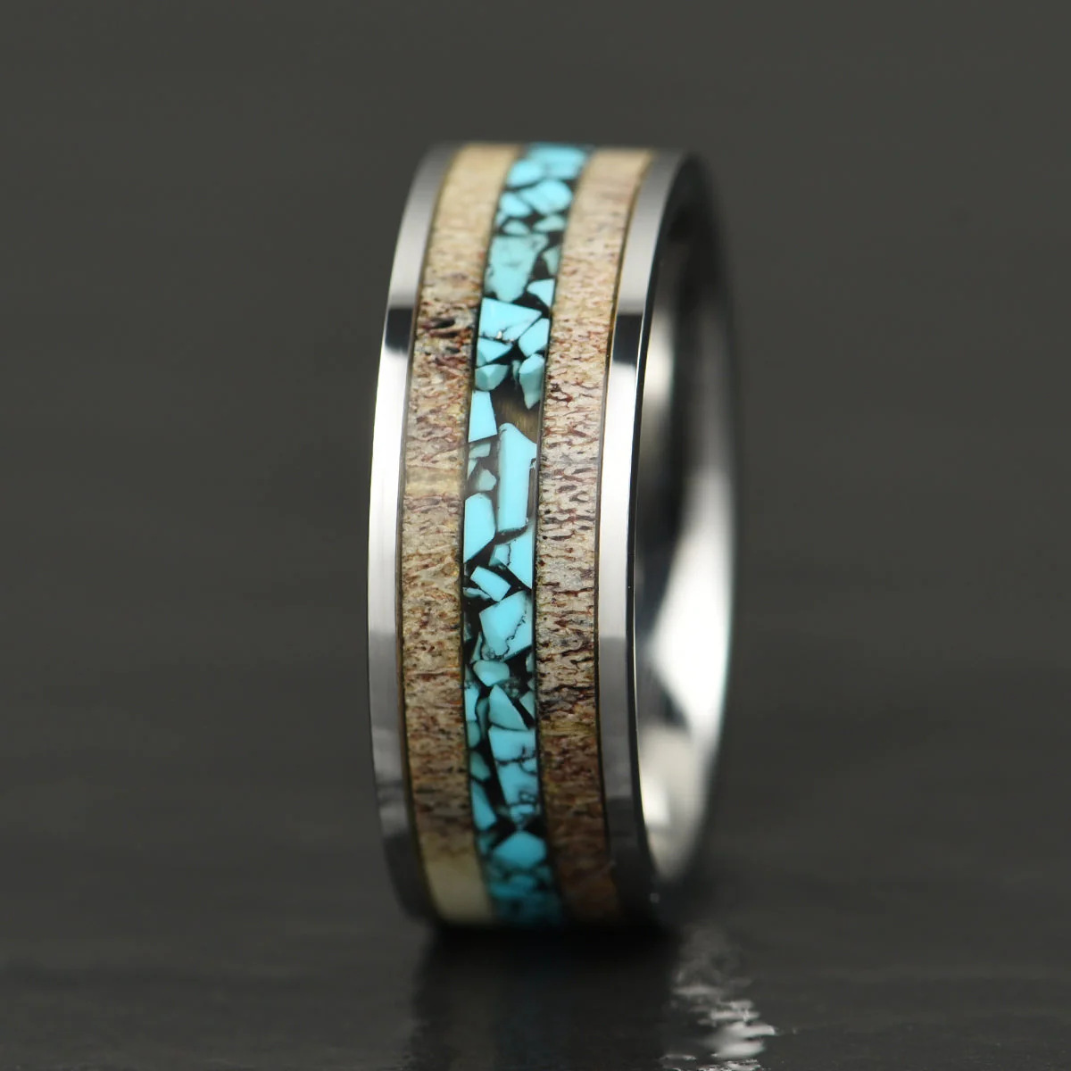 Antler turquoise stainless steel ring