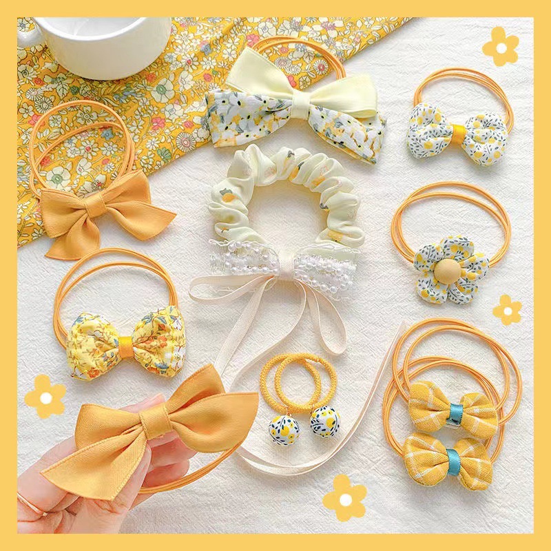 1 bow flower hair rope-yellow 10