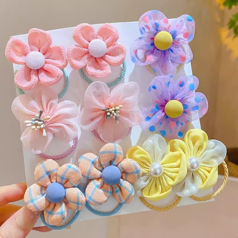 1mixed color flower hair rope 10 piece set-no jam