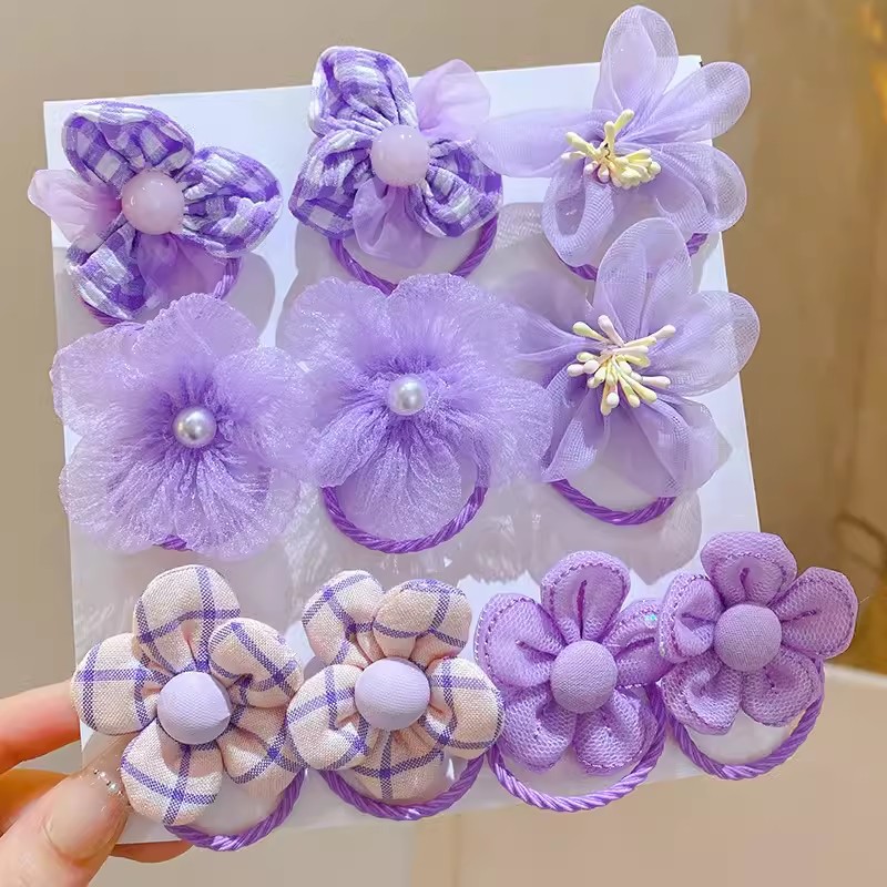 3Purple Flower Hair Rope 10 Piece Set-No Jam
