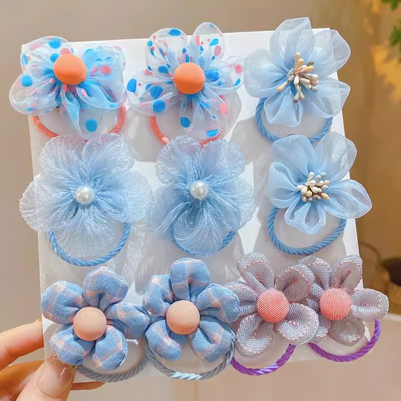 4blue flower hair rope 10 piece set-no jam